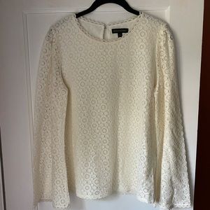 Cream lace blouse. Lined bodice Sheer bell sleeves